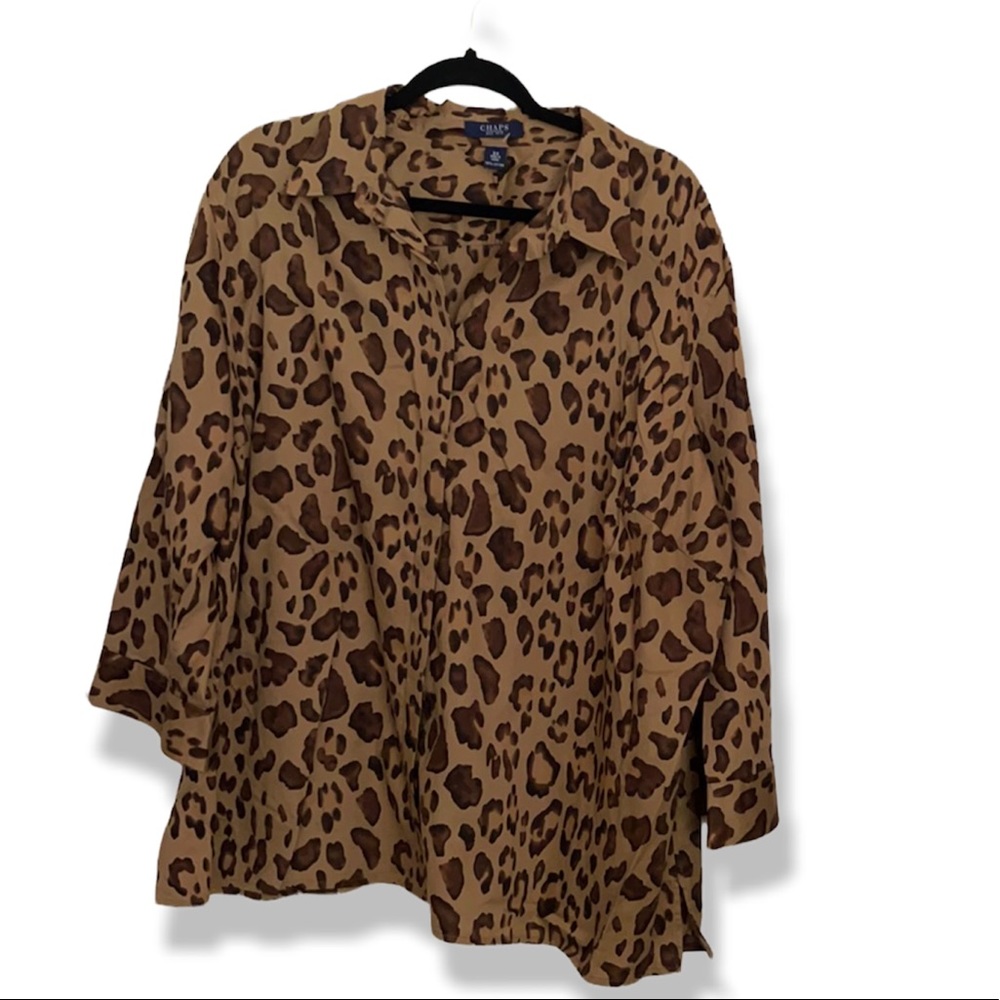 Ralph Lauren Chaps Animal Print 100% Cotton Blouse  Leopard Button Up